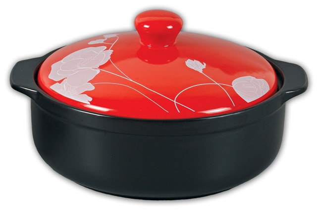 25cm Heat-resistant Clay Casserole - Silver Peony - Click Image to Close